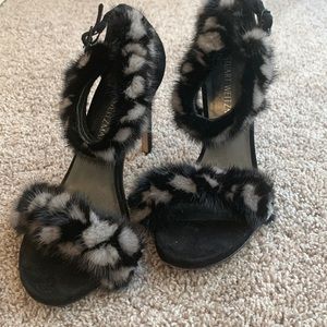 Womens Stuart weitzman fur strappy heels size 7.5